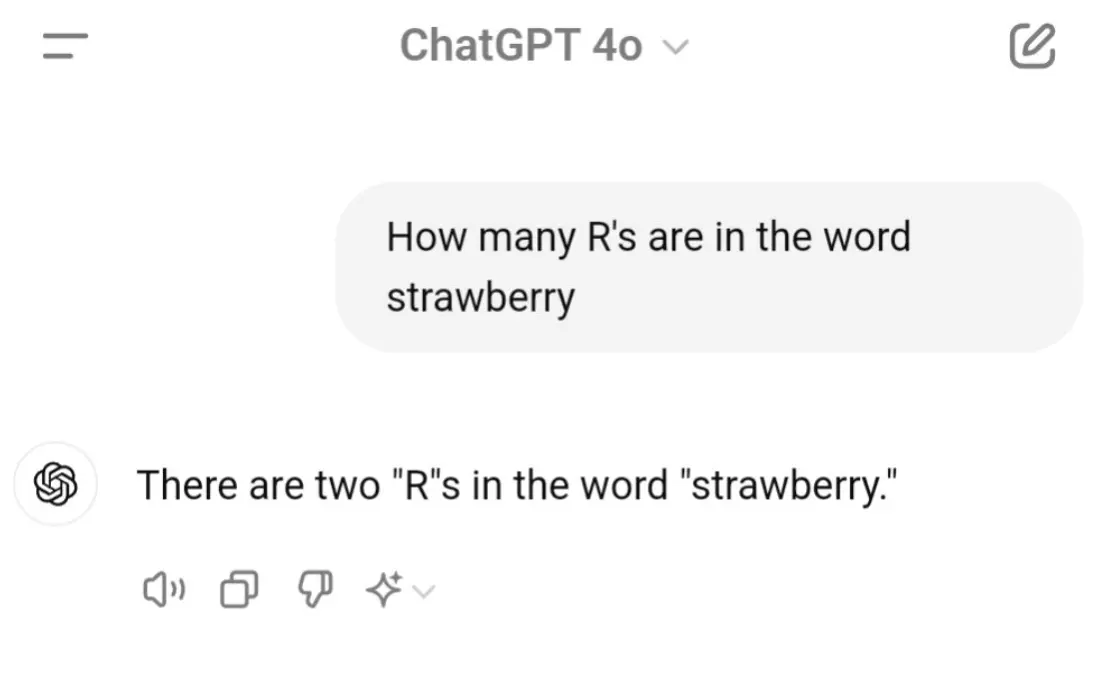Incorrect number of r's in the word strawberry, answered with confidence.